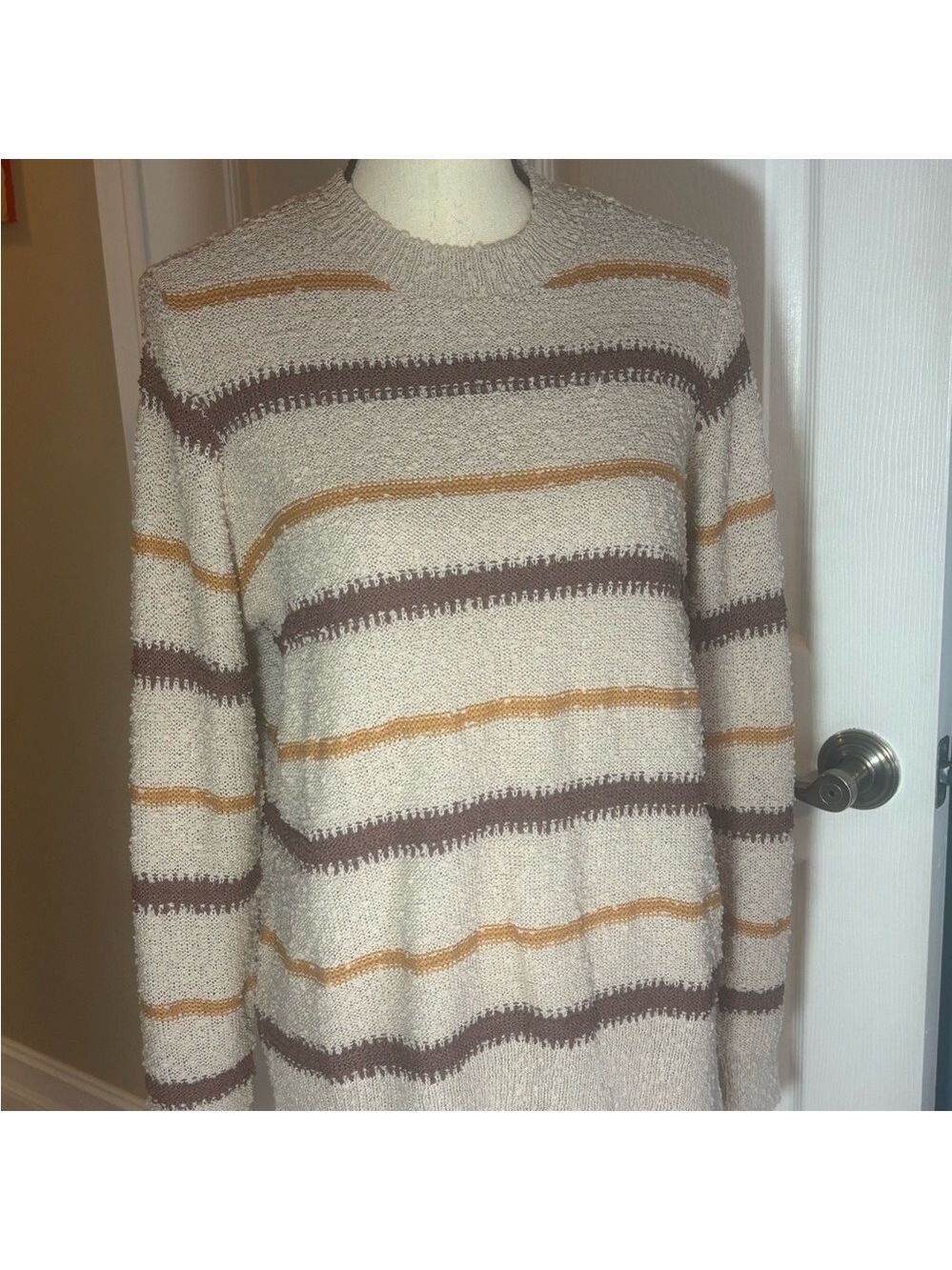 Mason & Belle Samu Sand Multi Sweater Stripes are Brown and Gold. NWT. Wm Sz L